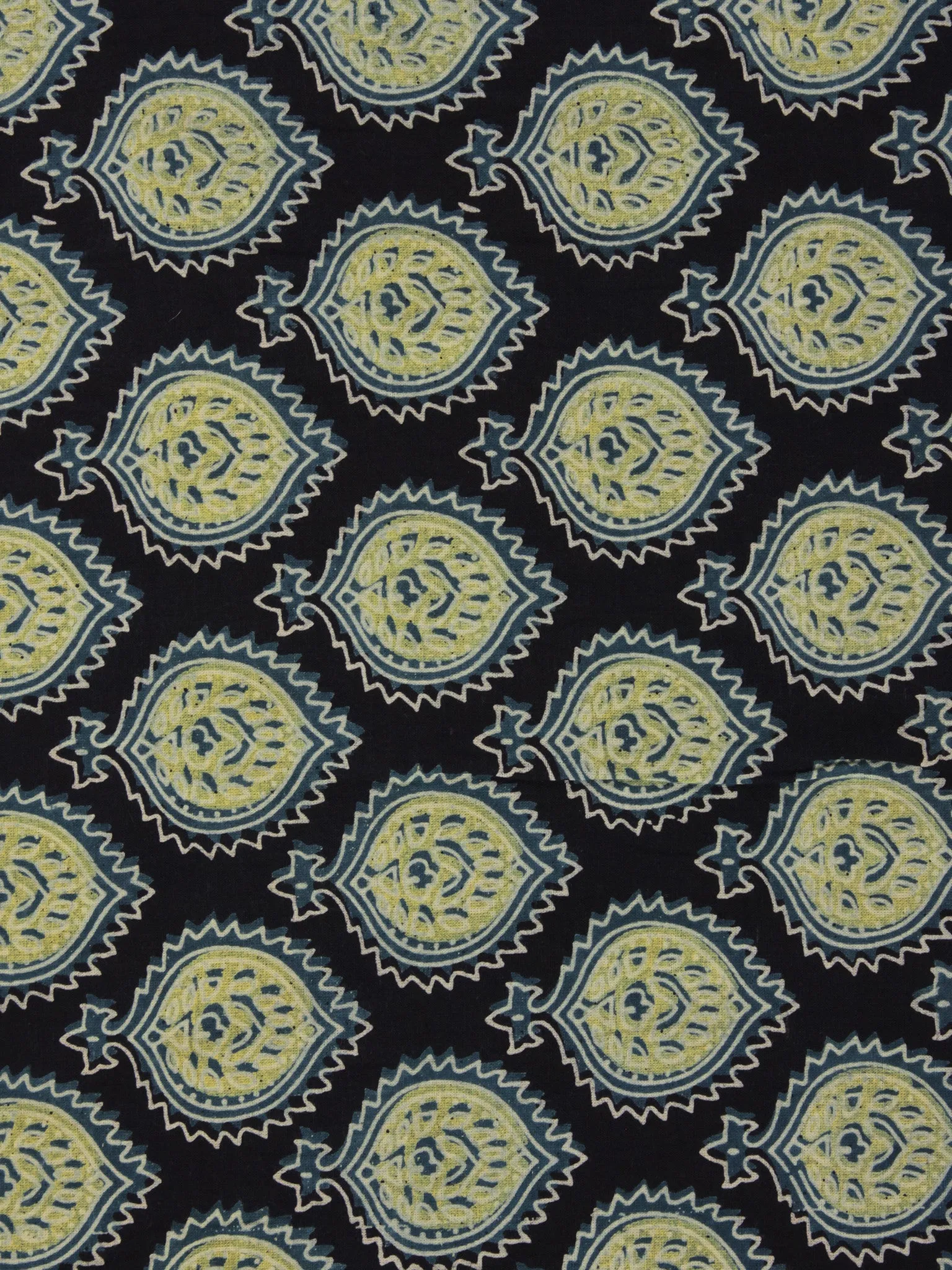 Indigo Green Ivory Ajrakh Printed Cotton Fabric Per Meter - F003F863