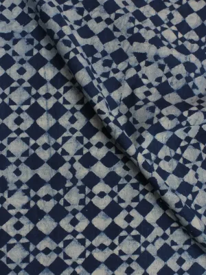 Indigo White Hand Block Printed Cotton Cambric Fabric Per Meter - F0916010