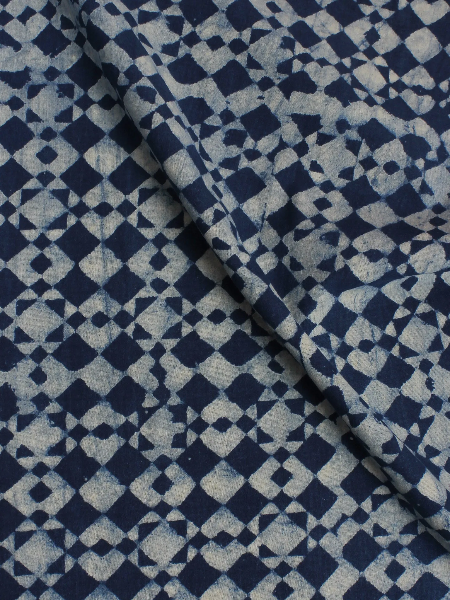 Indigo White Hand Block Printed Cotton Cambric Fabric Per Meter - F0916010