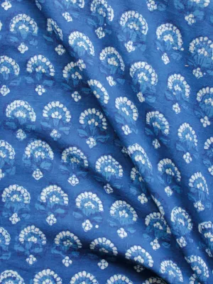 Indigo White Hand Block Printed Cotton Fabric Per Meter - F001F1726