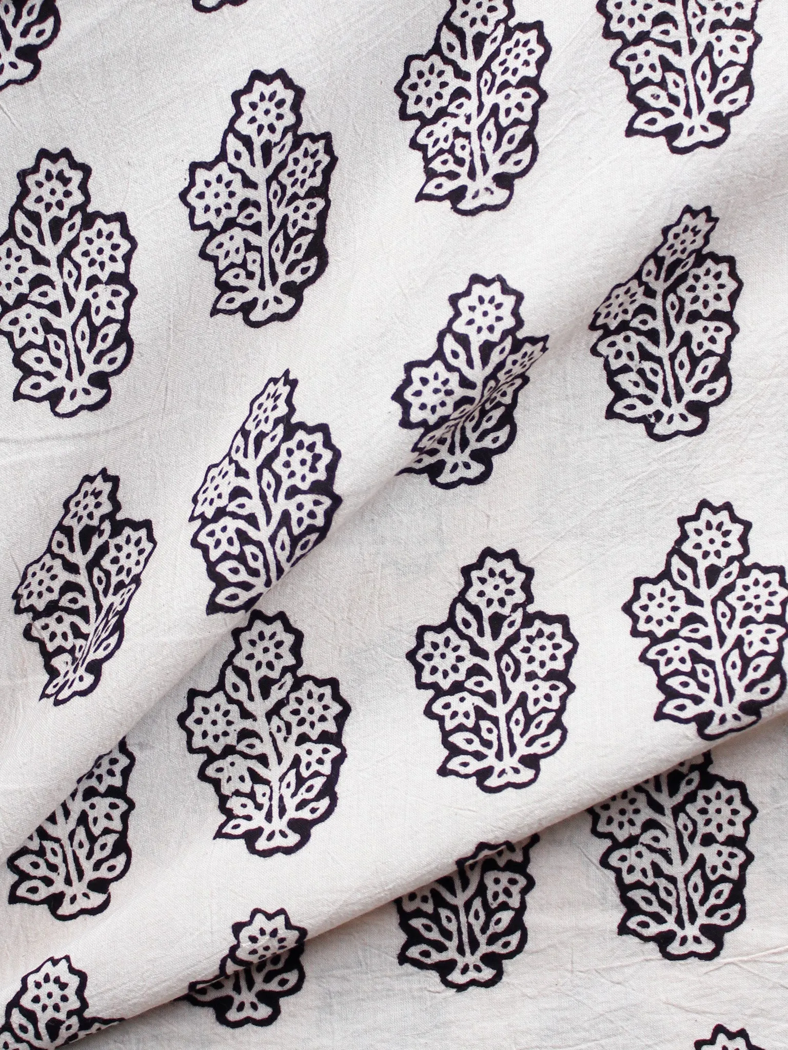 Ivory Black Bagh Printed Cotton Fabric Per Meter - F005F1696