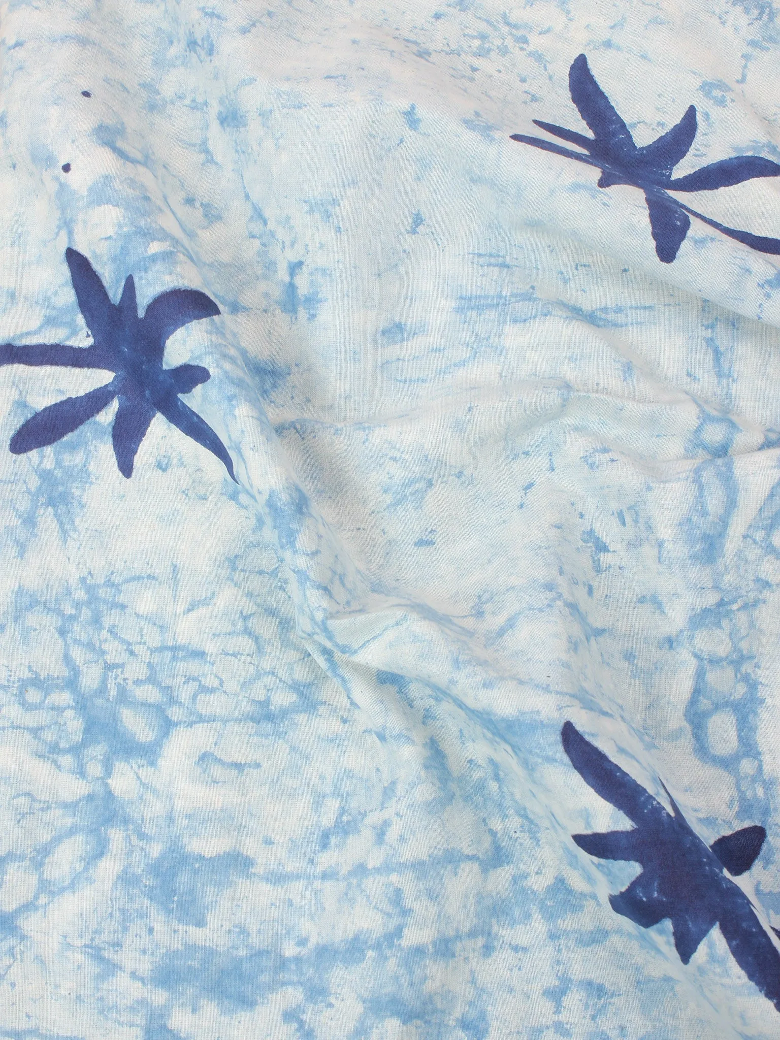 Ivory Indigo Color Natural Dyed Hand Block Printed Cotton Fabric Per Meter - F0916208