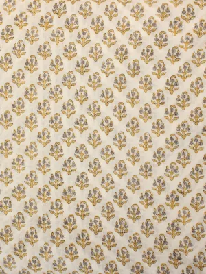 Ivory Mustard grey Hand Block Printed Cotton Fabric Per Meter - F001F2182