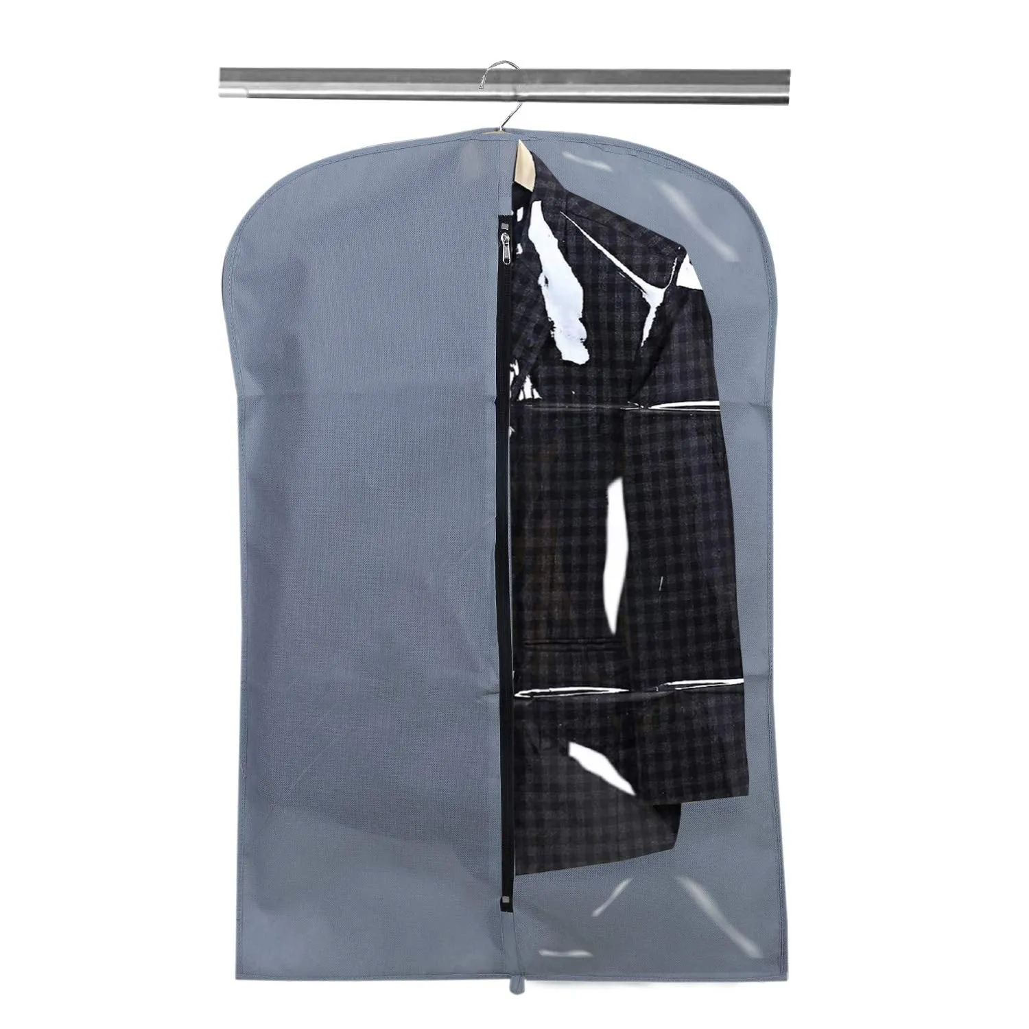 Kuber Industries 6 Pieces Half Transparent Non Woven Men's Coat Blazer Suit Cover (Grey & Black) -CTKTC041540