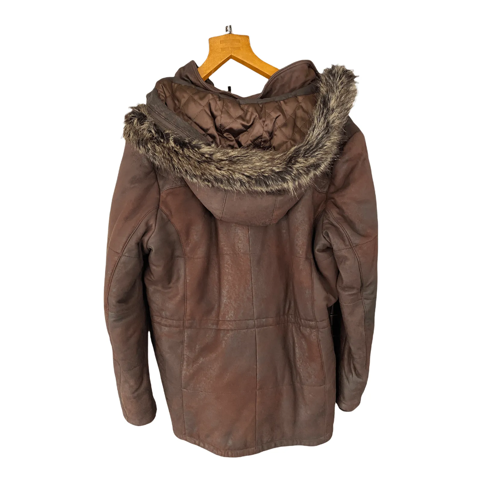 Lakeland Brown Leather Coat with Fur Trimmed Hood Size 20 BNWT RRP449