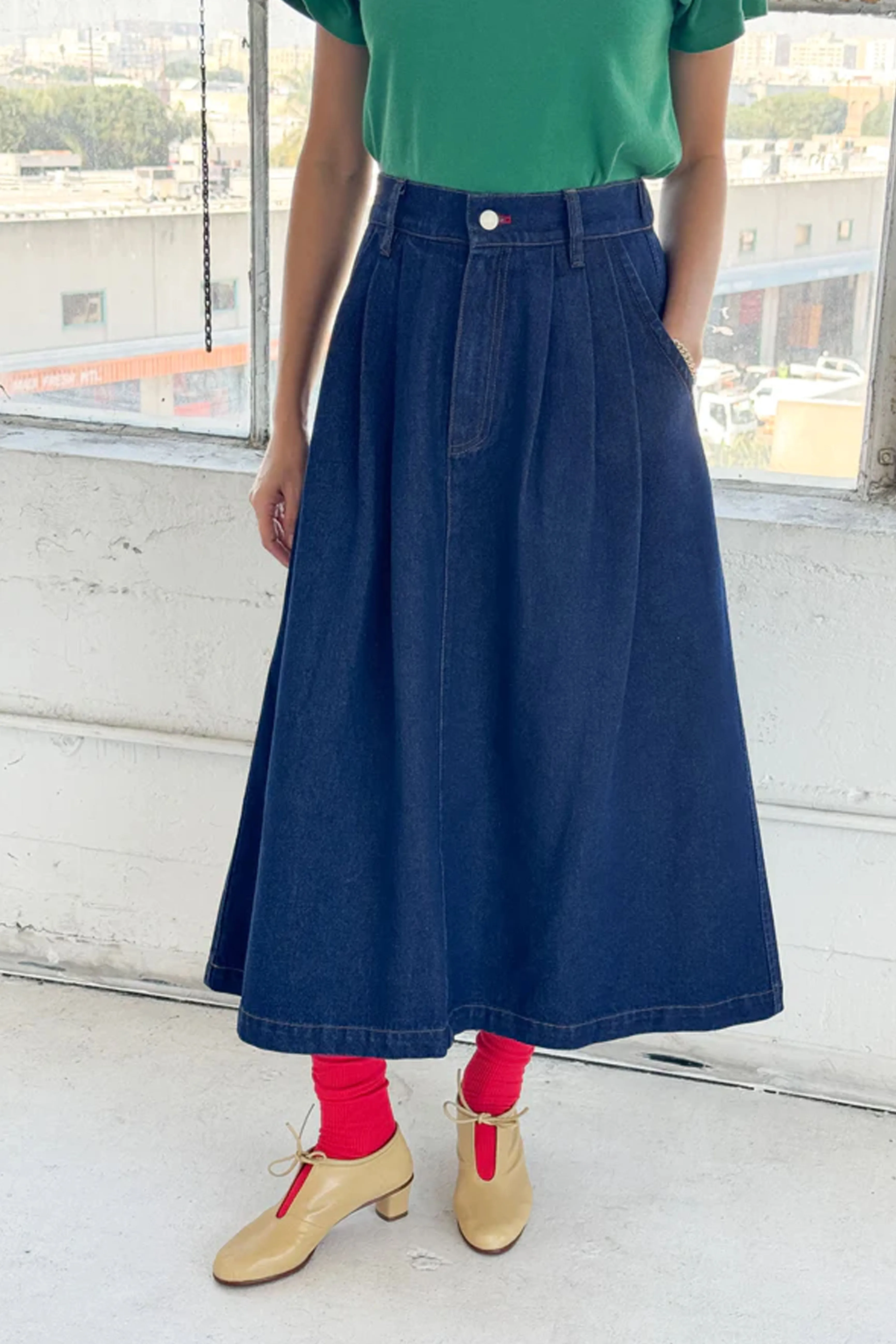 Le Bon Shoppe Long Farm Girl Raw Denim Maxi Skirt - Classic Womens High-Waisted Style