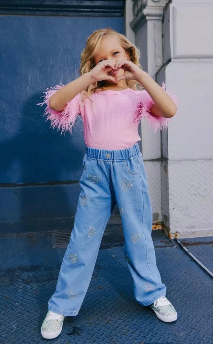 Lola and The Boys Pink Feather Sleeve Tee