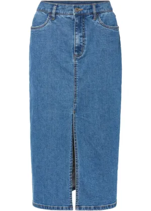 Long denim skirt with a slit in positive denim #1 Rainbow, blue