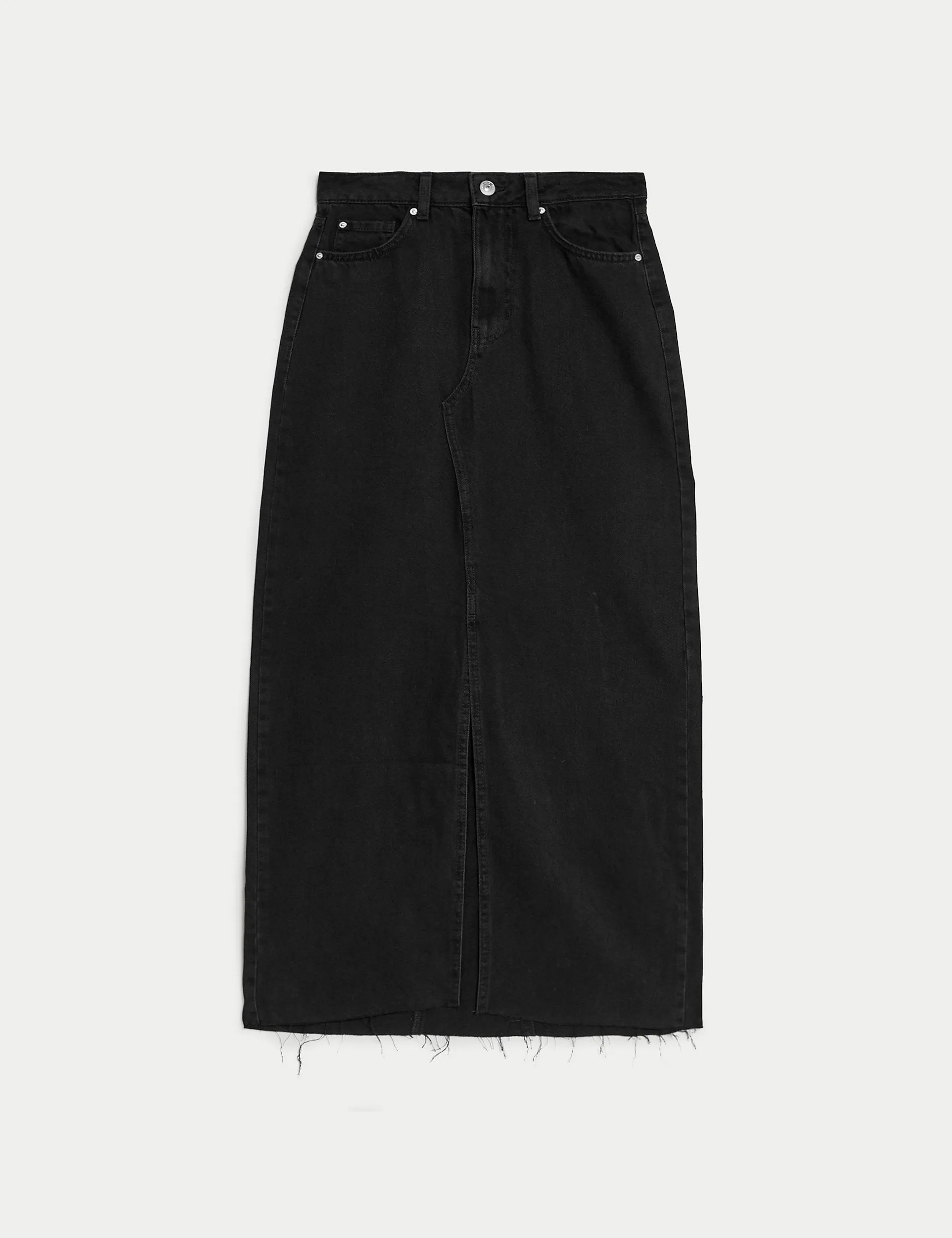 Marks & Spencer denim long skirt with front slit, black