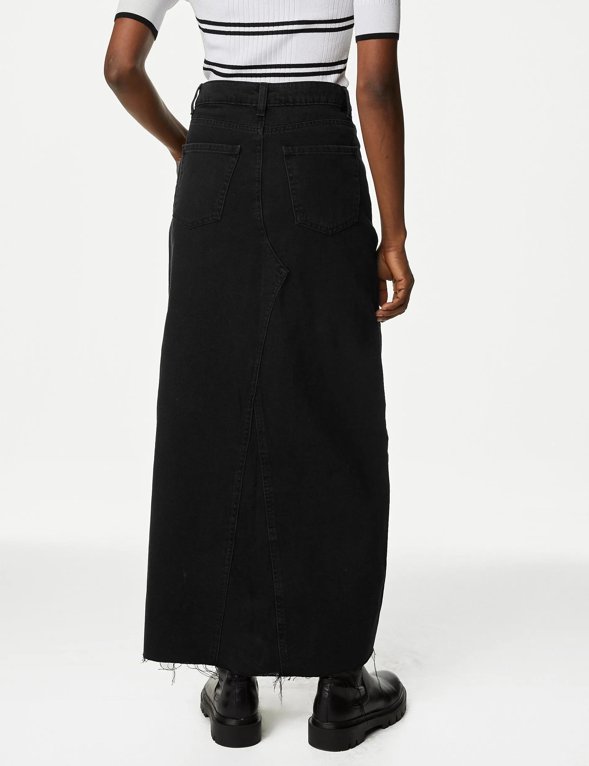 Marks & Spencer denim long skirt with front slit, black