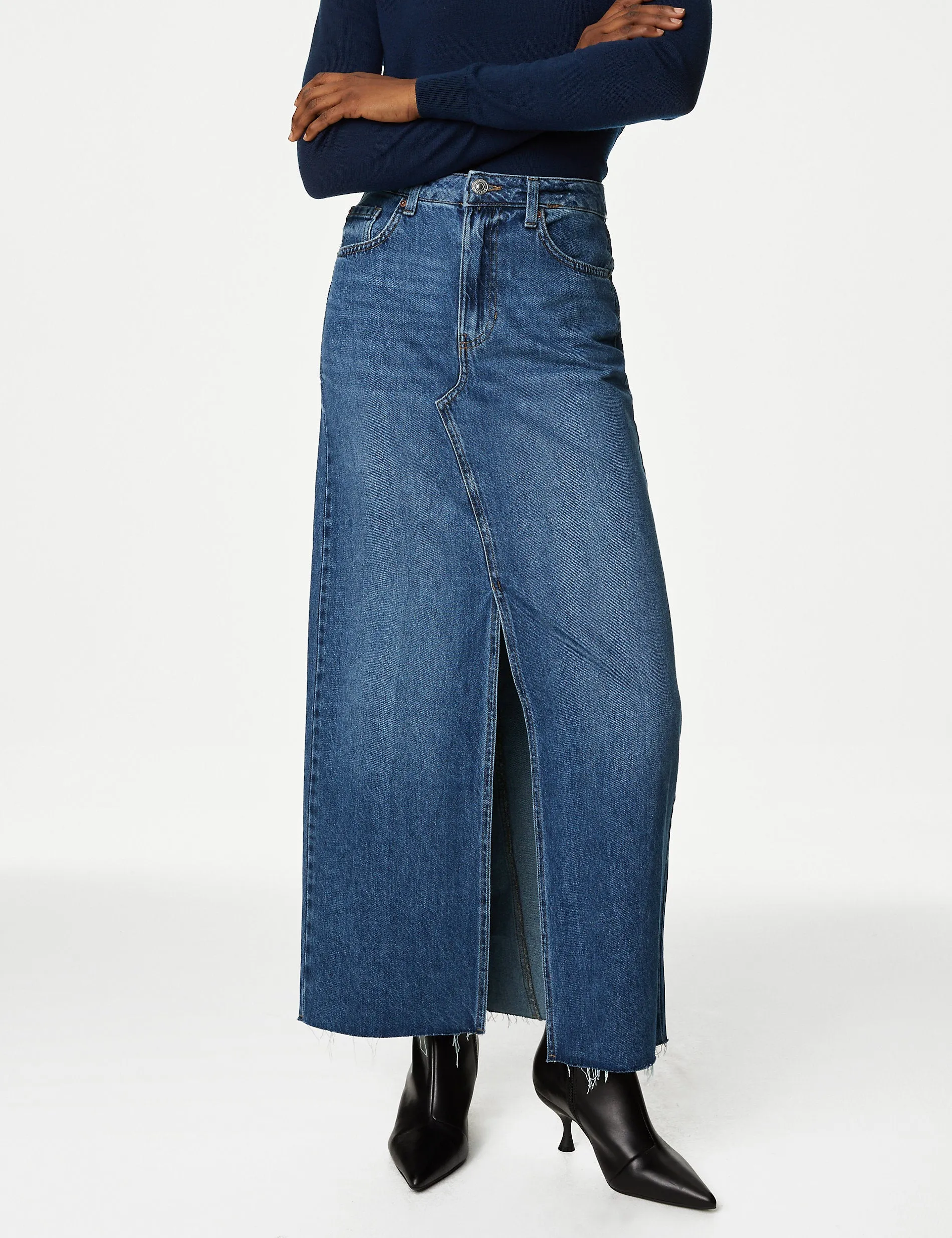 Marks & Spencer denim long skirt with front slit