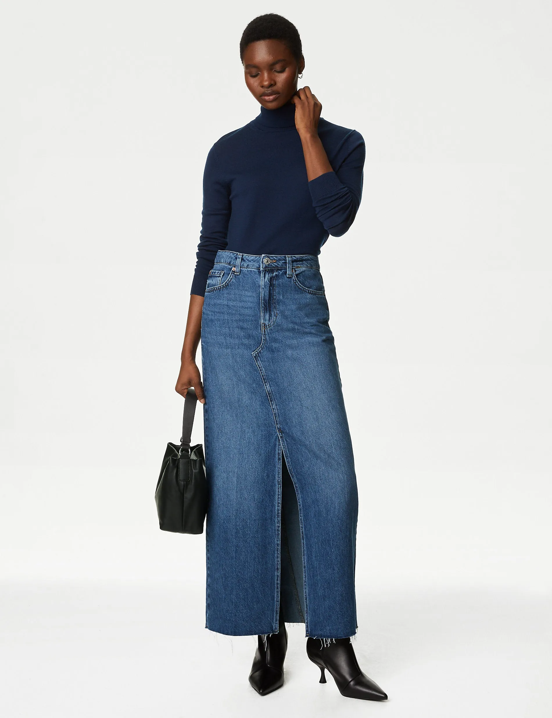 Marks & Spencer denim long skirt with front slit