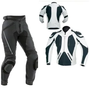 MEN MOTORCYCLE LEATHER RACING BLACK/WHITE SUIT