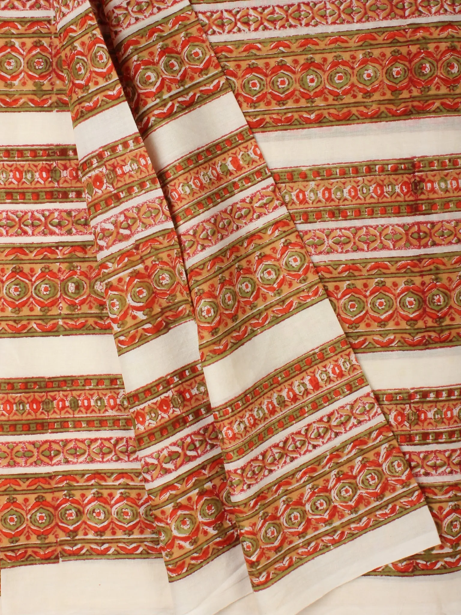 Mustard Green Red Hand Block Printed Cotton Fabric Per Meter - F001F2279