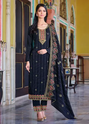 Navy Blue Pakistani Pant Style Chinnon Salwar Suit