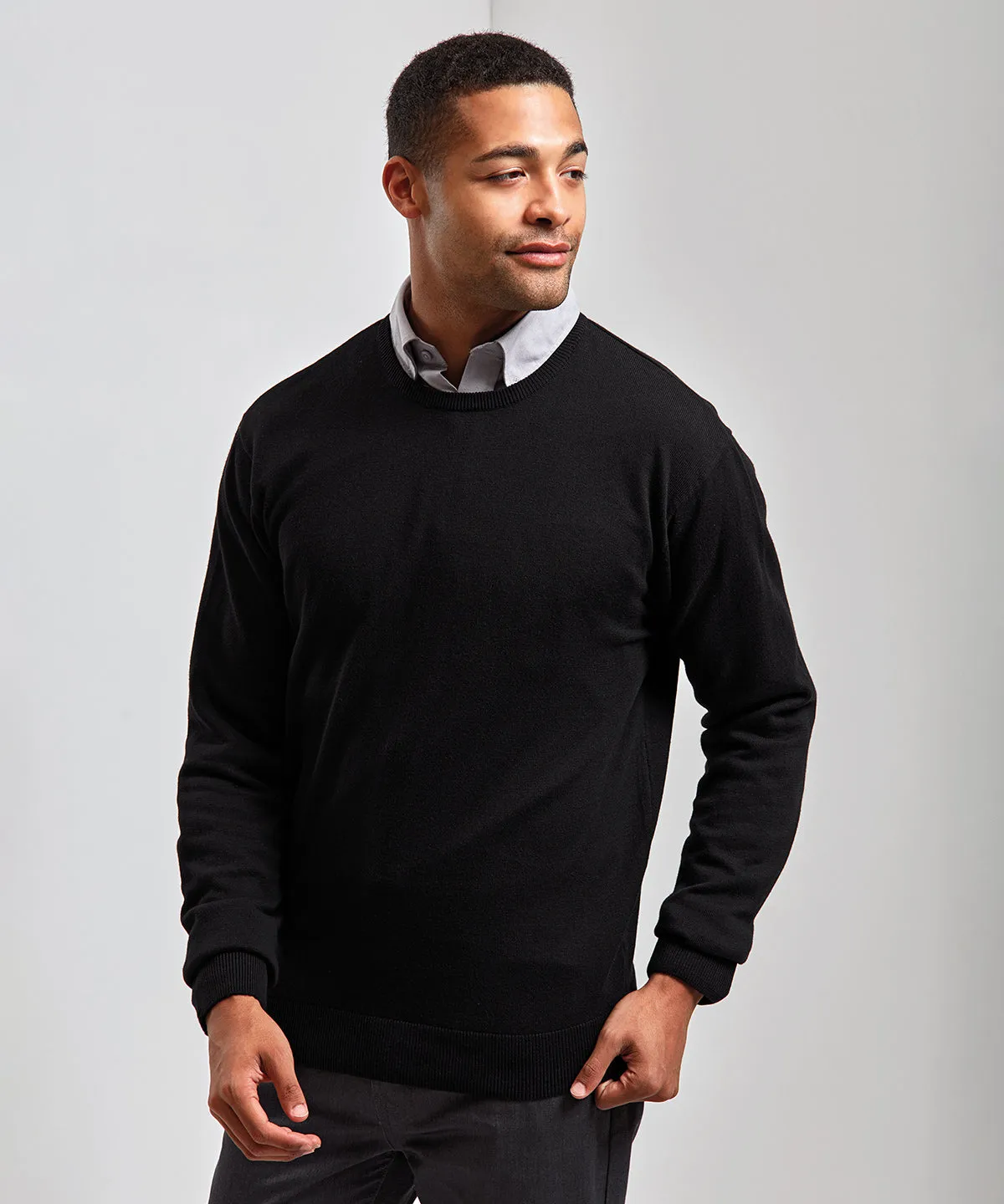 Navy - Crew neck cotton-rich knitted sweater