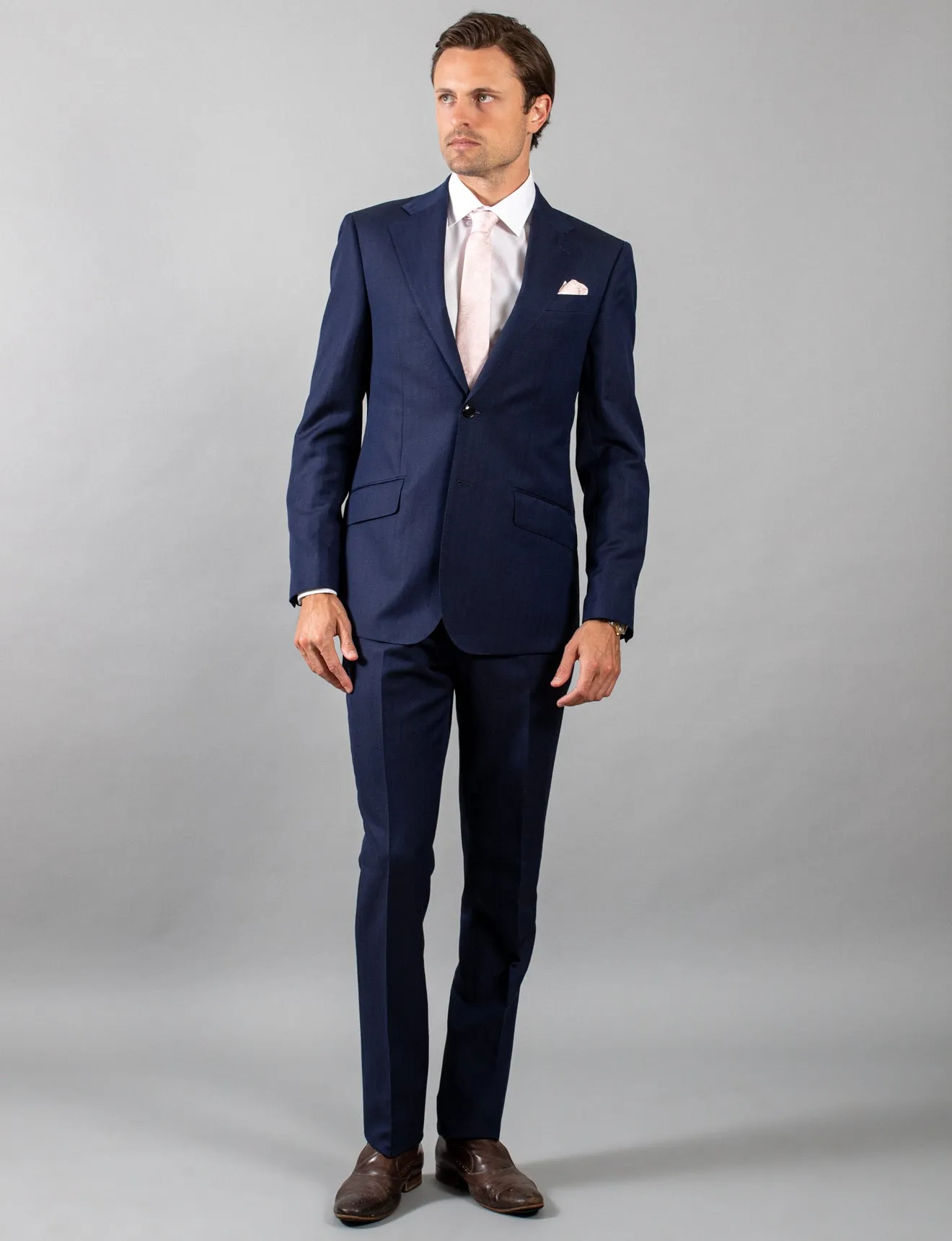 Navy Herringbone Suit Trousers