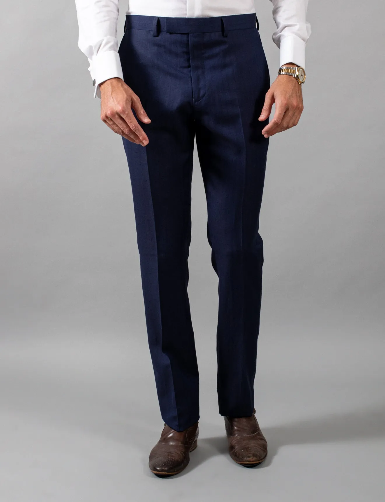 Navy Herringbone Suit Trousers