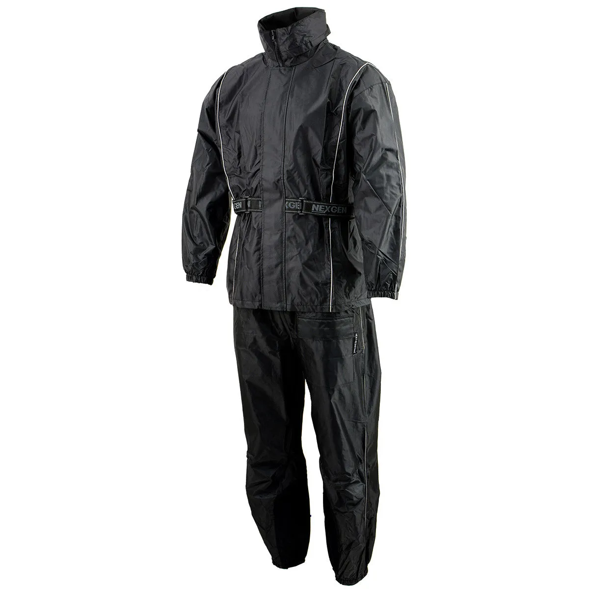 NexGen SH2225 Men's Black Waterproof Rain Suit with Reflective Piping