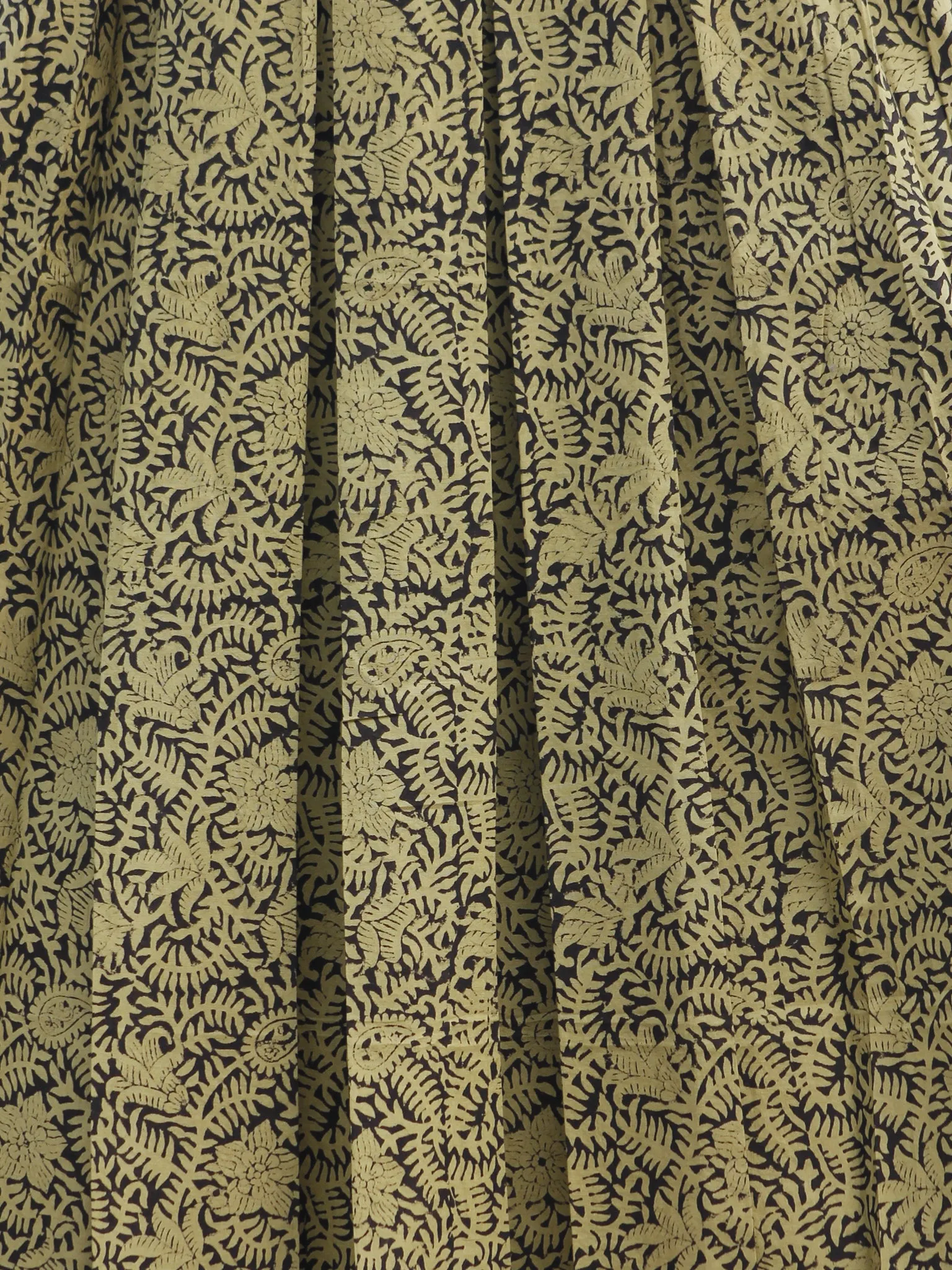 Olive Black Red Beige Hand Block Printed Cotton Dress With Box Pleats and Side Pockets- D70F248