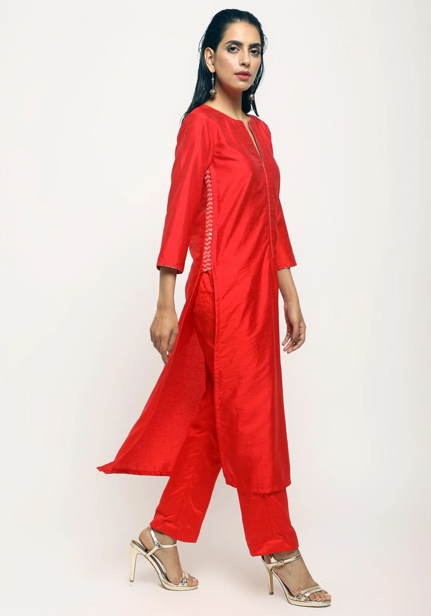 Orange Foil High Slit Kurta