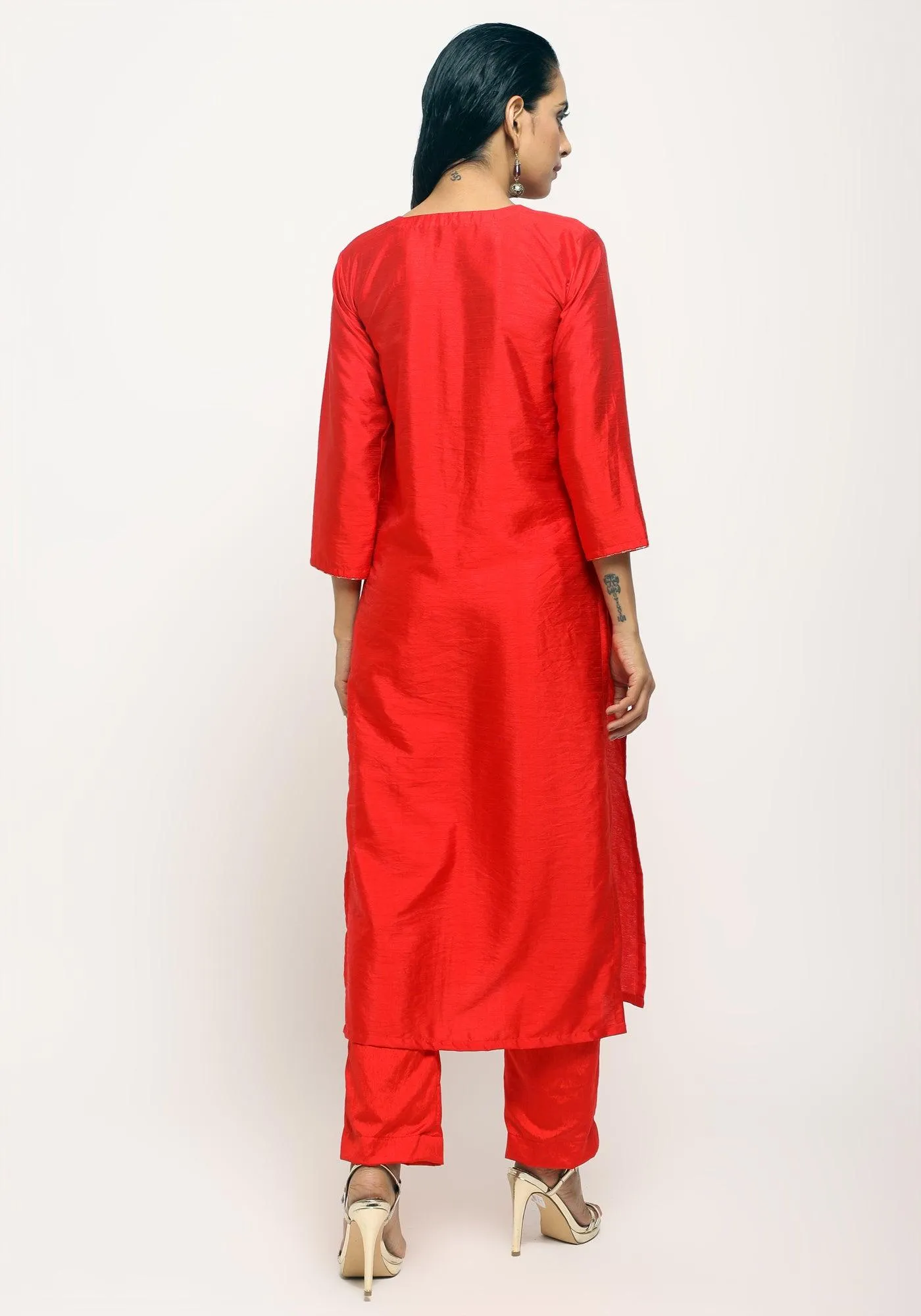 Orange Foil High Slit Kurta