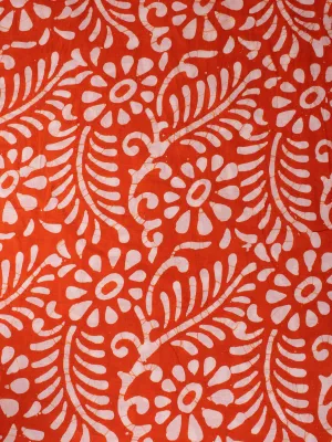 Orange White Hand Block Printed Cotton Fabric Per Meter - F0916340