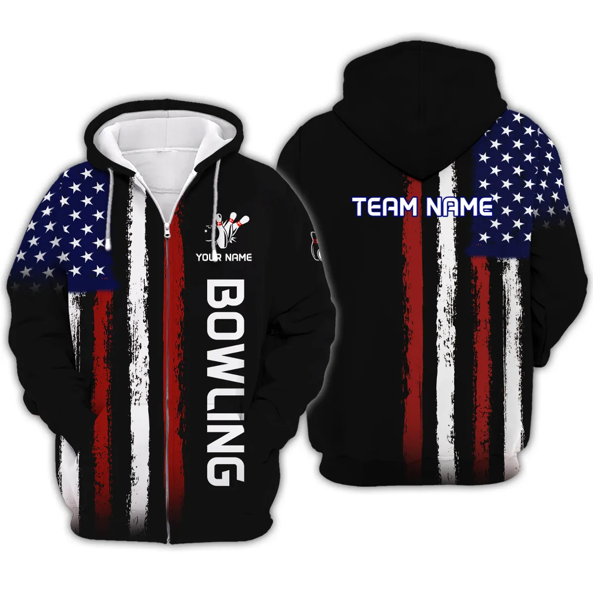 Personalized Name Black US Flag 3D Bowling Shirt, Sweatshirt for Bowling Lovers