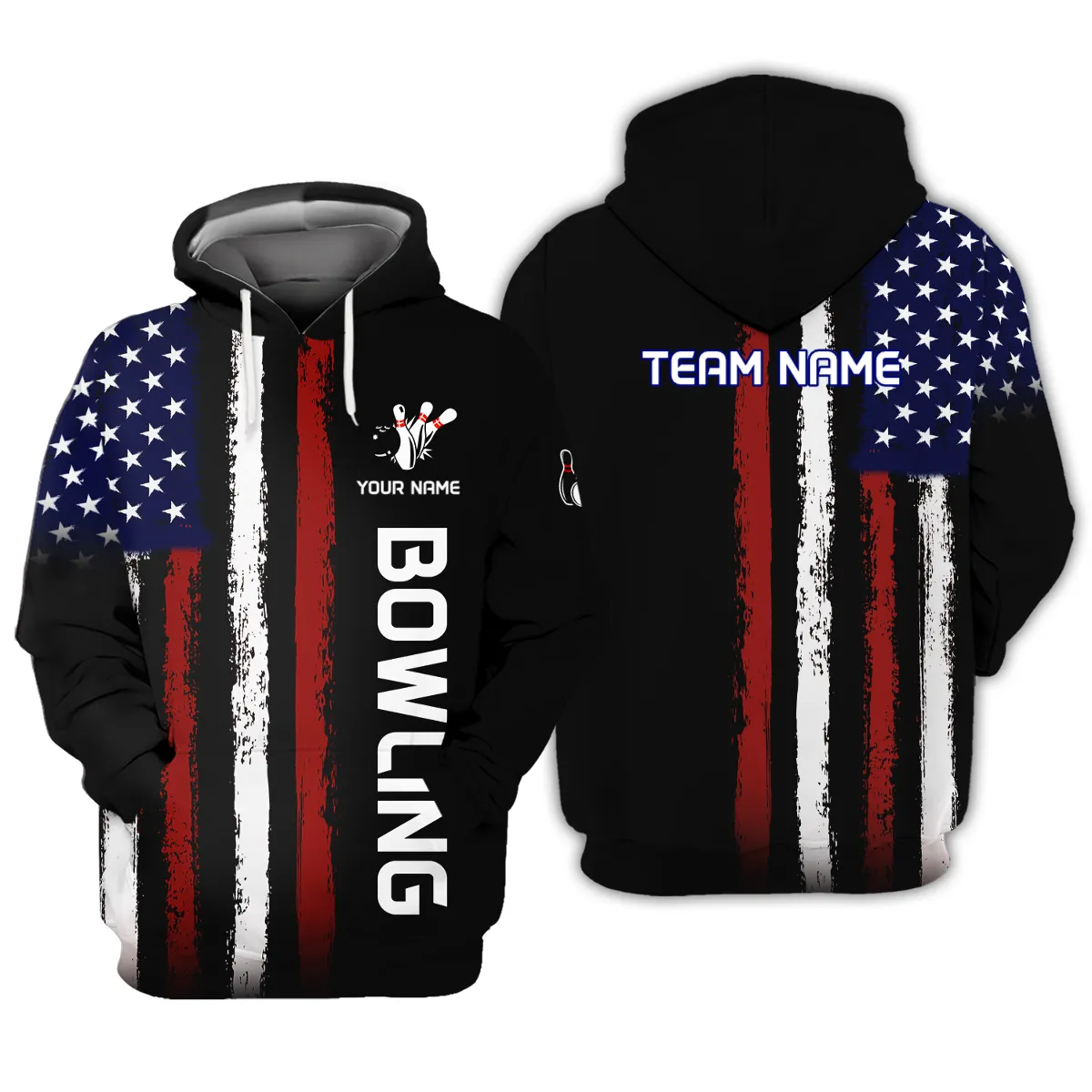 Personalized Name Black US Flag 3D Bowling Shirt, Sweatshirt for Bowling Lovers