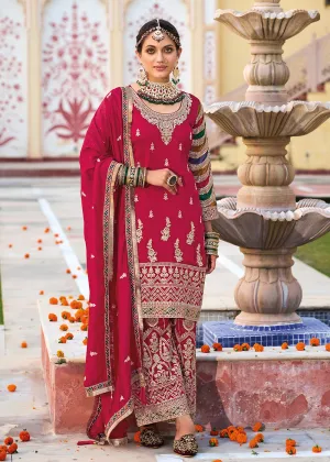 Pink Premium Silk Embroidered Festive Ready Palazzo Suit