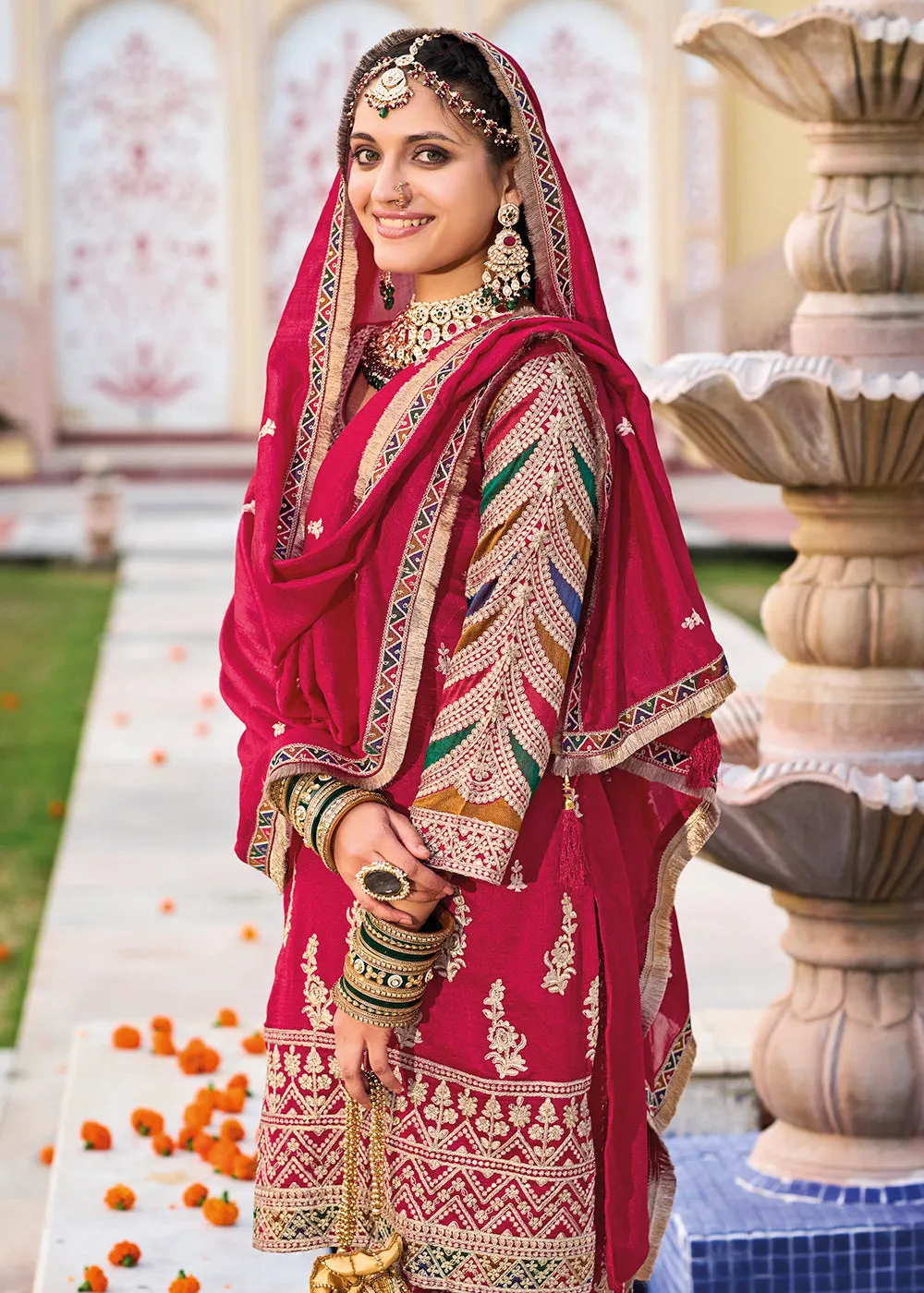 Pink Premium Silk Embroidered Festive Ready Palazzo Suit