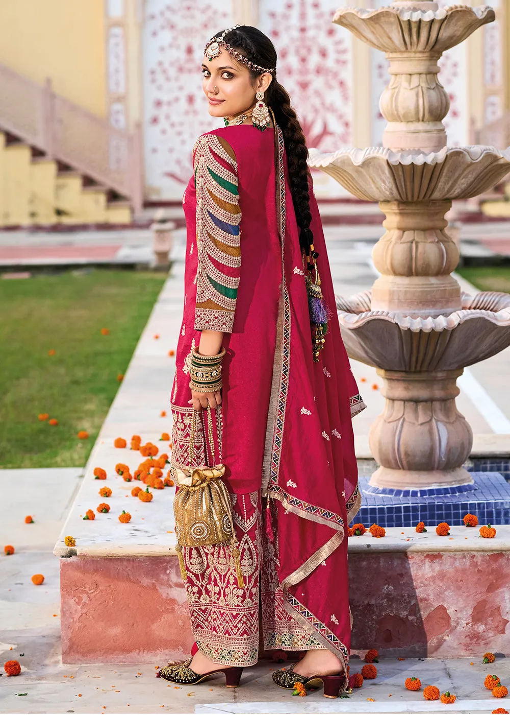 Pink Premium Silk Embroidered Festive Ready Palazzo Suit