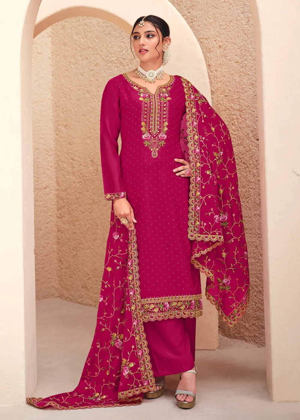 Pink Swarovski Work & Embroidered Eid Wear Salwar Suit