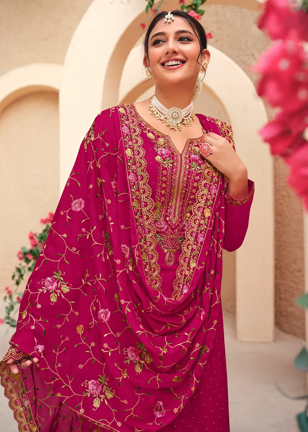 Pink Swarovski Work & Embroidered Eid Wear Salwar Suit