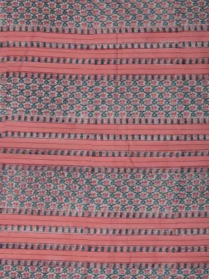 Pink Teal Blue White Hand Block Printed Cotton Fabric Per Meter - F001F2373