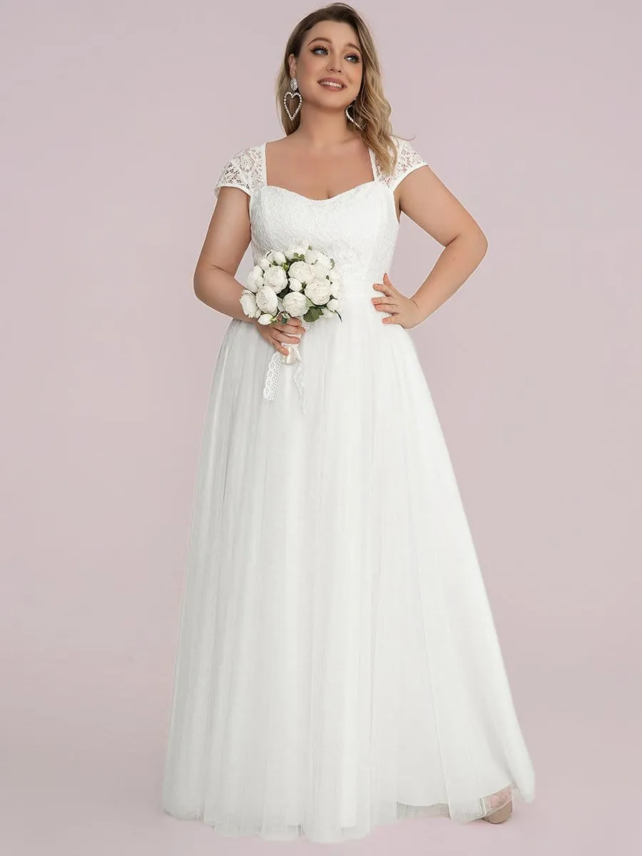 Plus Size Capped Sleeve A-Line Lace Wedding Dress