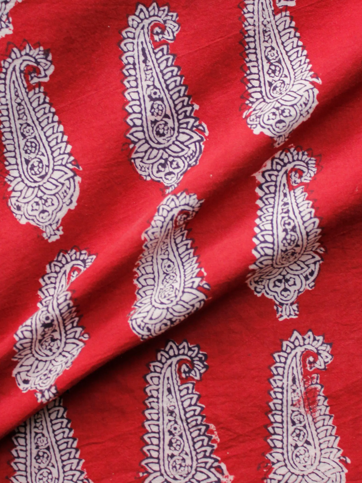 Red Black Beige Bagh Printed Cotton Fabric Per Meter - F005F1723