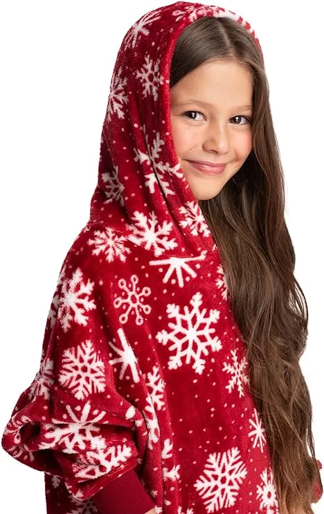 Red Sherpa Wearable Blanket Hoodie for Kids - Embrace Warmth & Style!