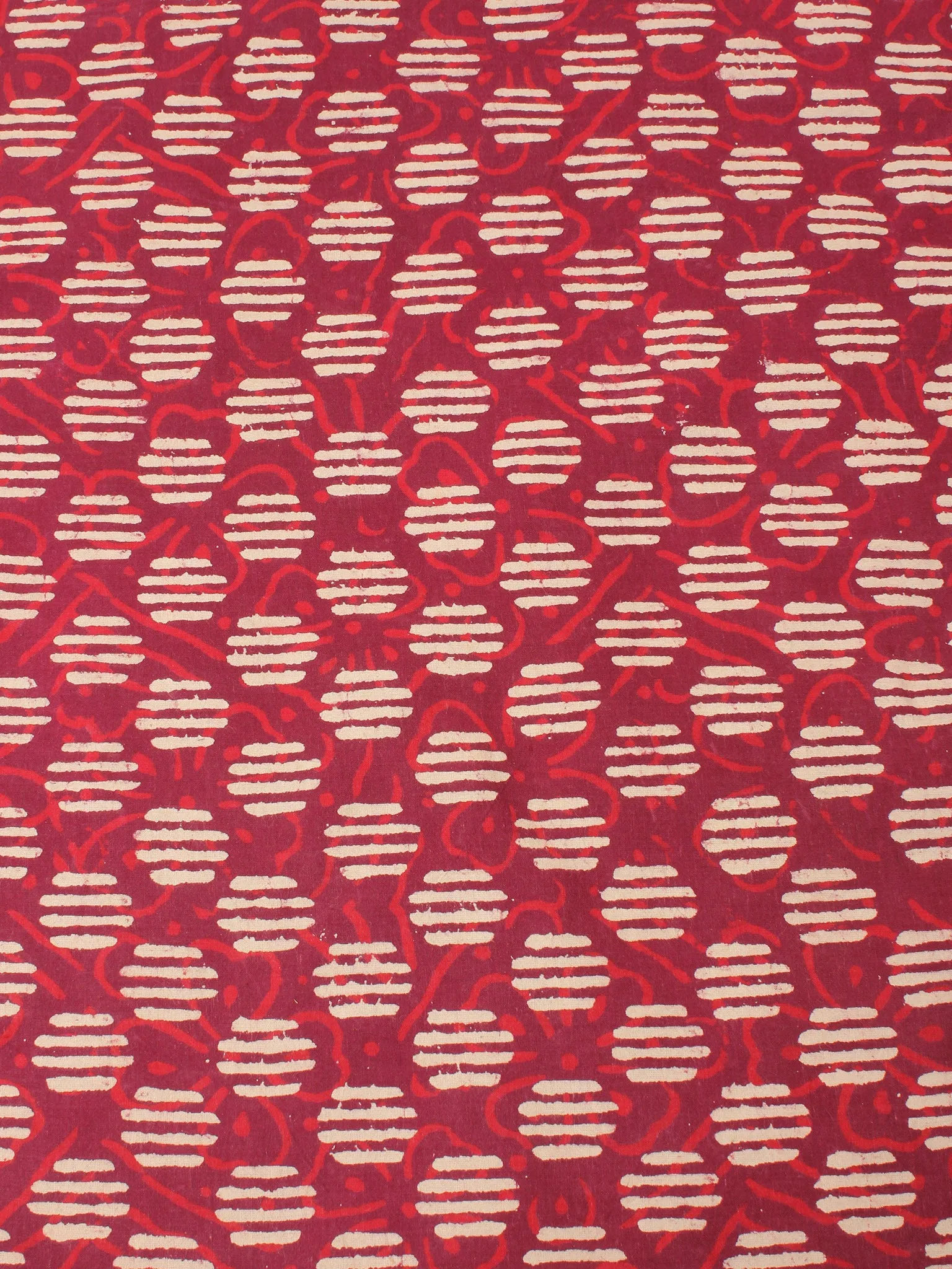 Red With Beige Color Natural Dyed Hand Block Printed Cotton Fabric Per Meter - F0916212