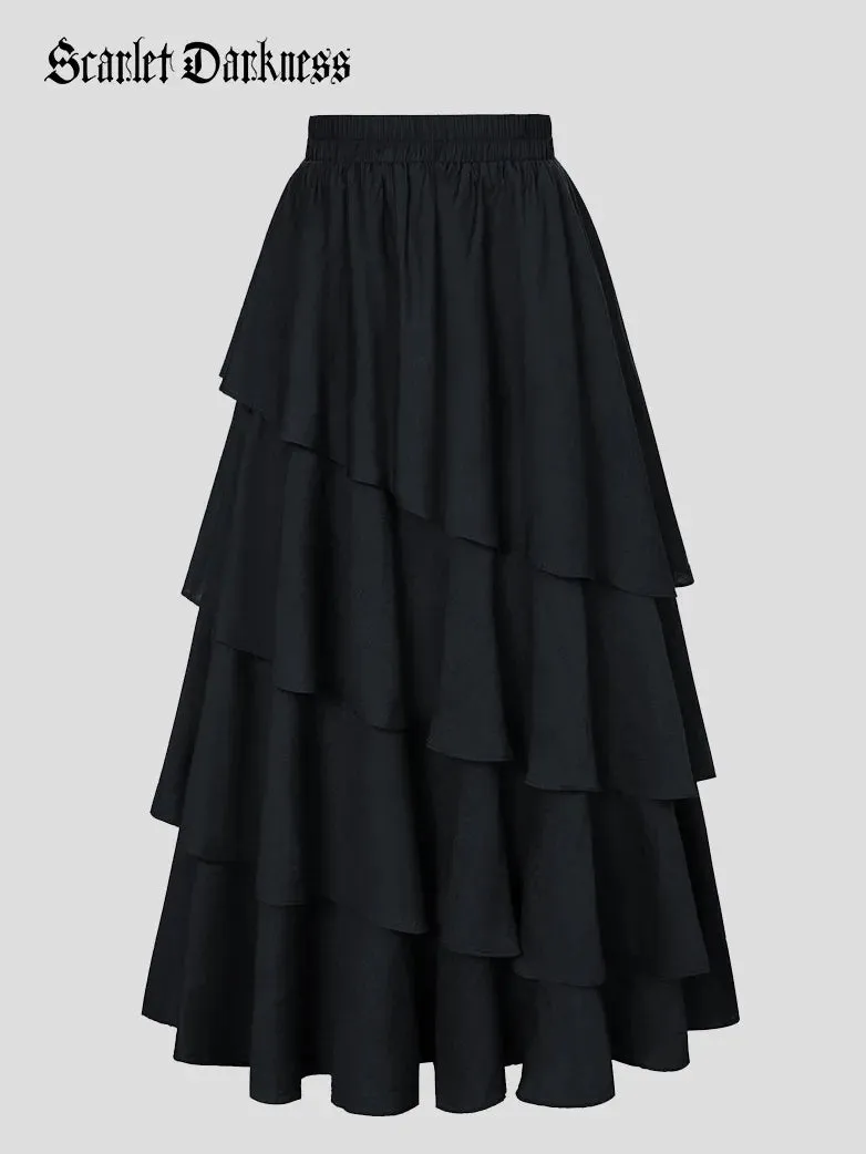 Renaissance Elastic Waist 4-Layer Flared Swing Skirt