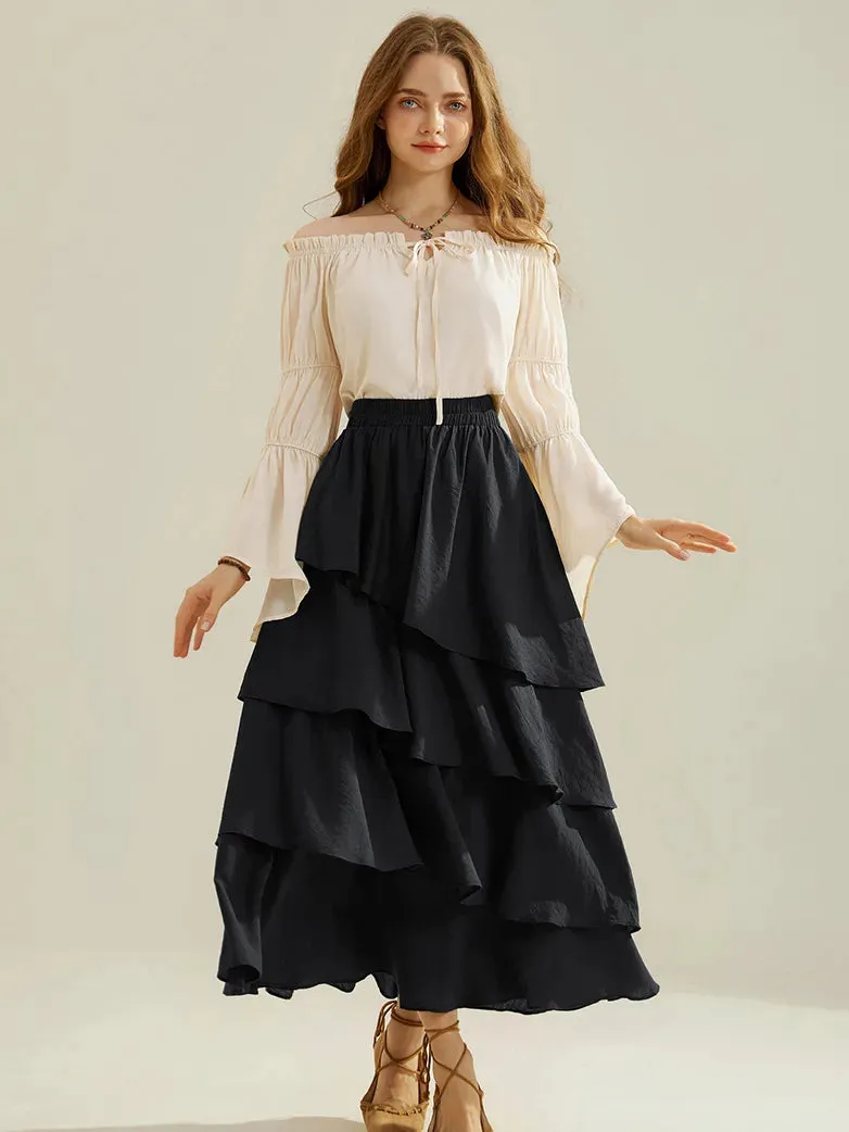 Renaissance Elastic Waist 4-Layer Flared Swing Skirt