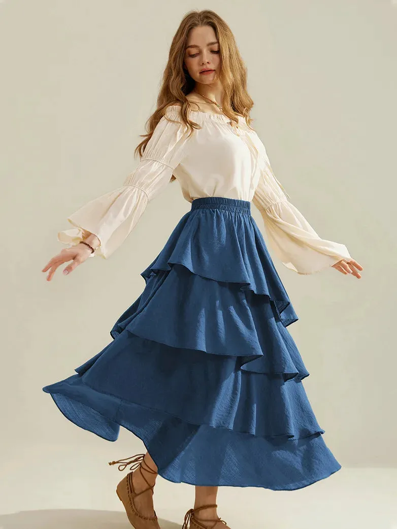 Renaissance Elastic Waist 4-Layer Flared Swing Skirt