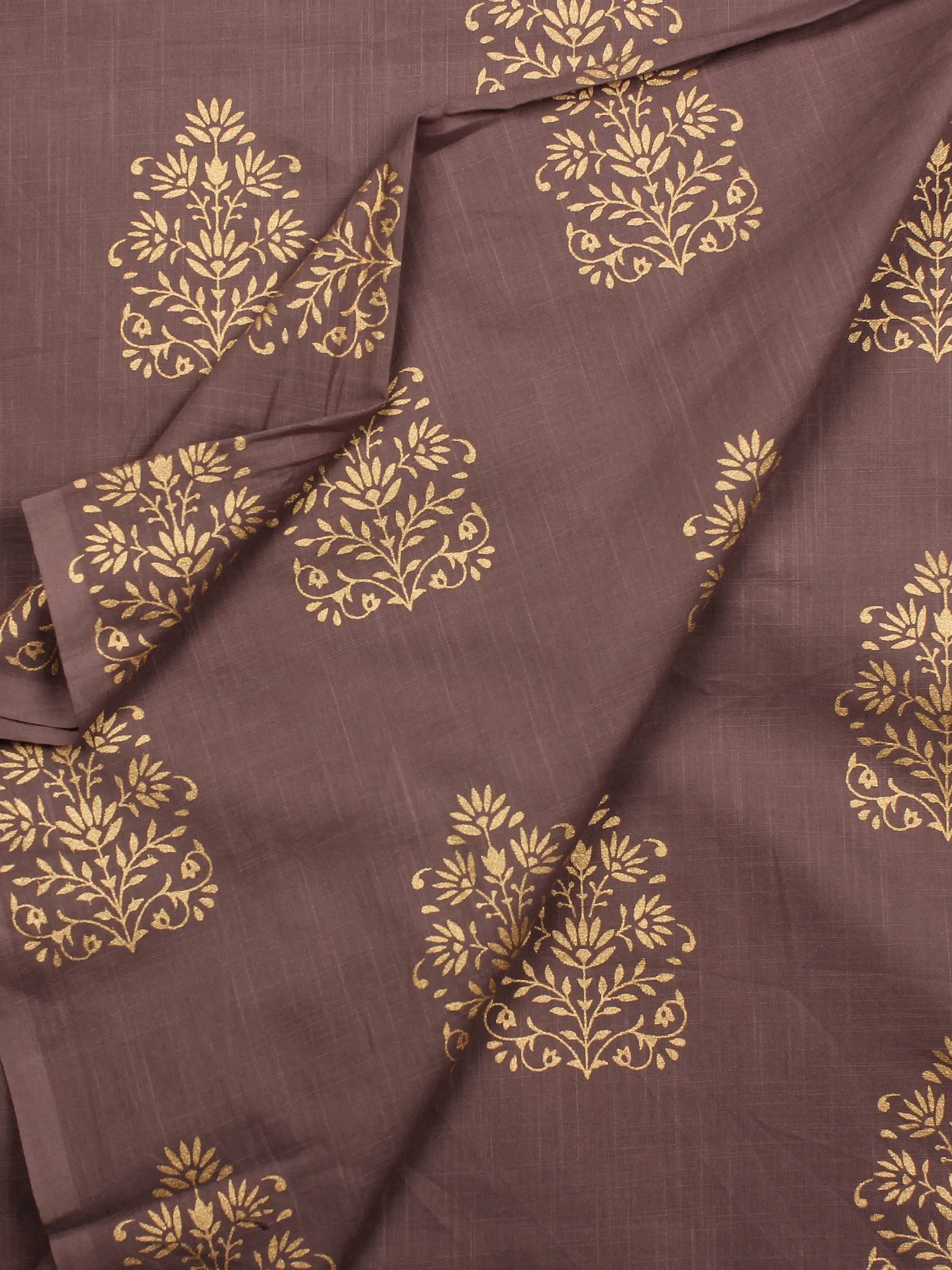 Rosewood Brown Gold Hand Block Printed Cotton Fabric Per Meter - F001F2002