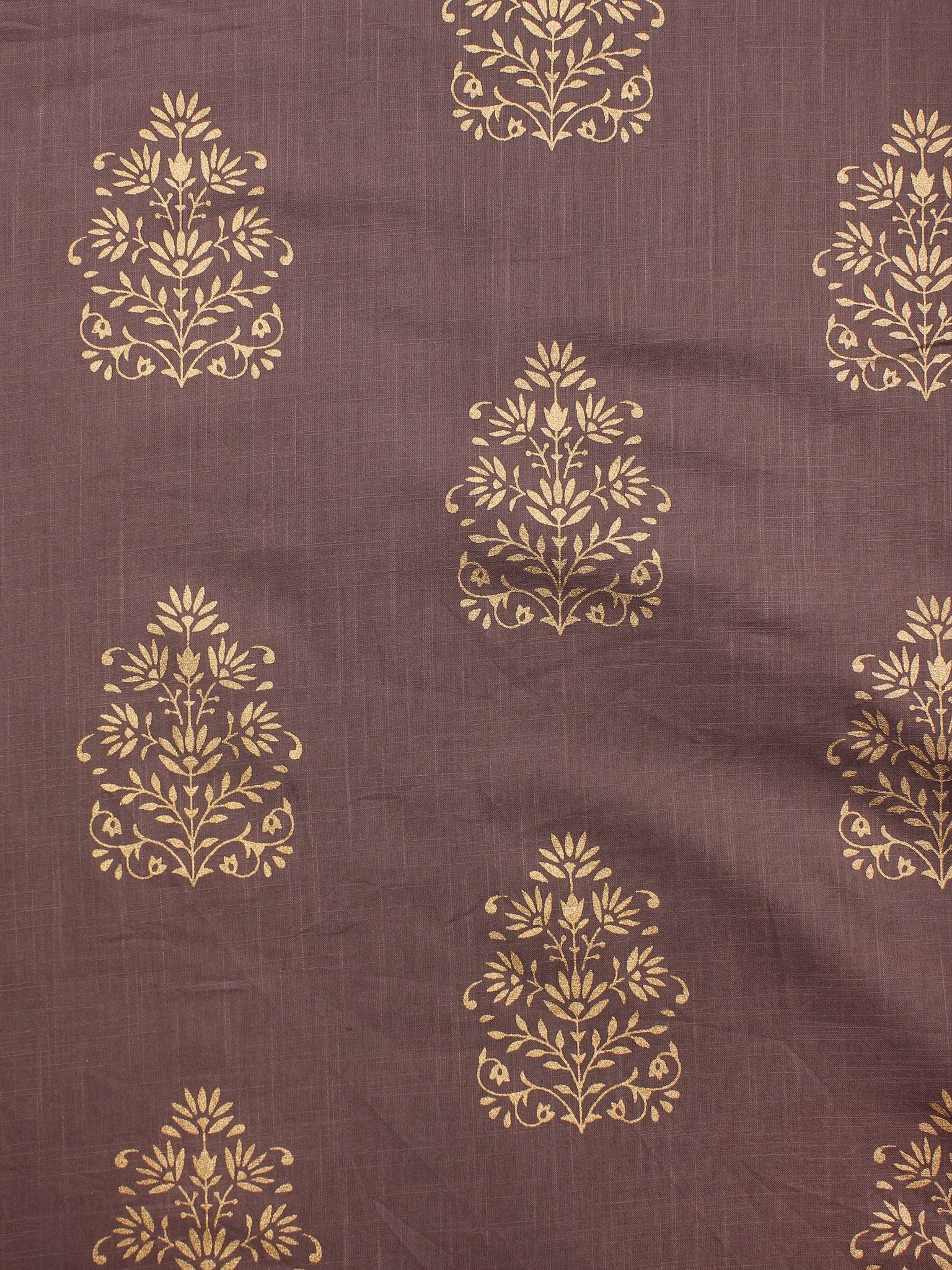 Rosewood Brown Gold Hand Block Printed Cotton Fabric Per Meter - F001F2002