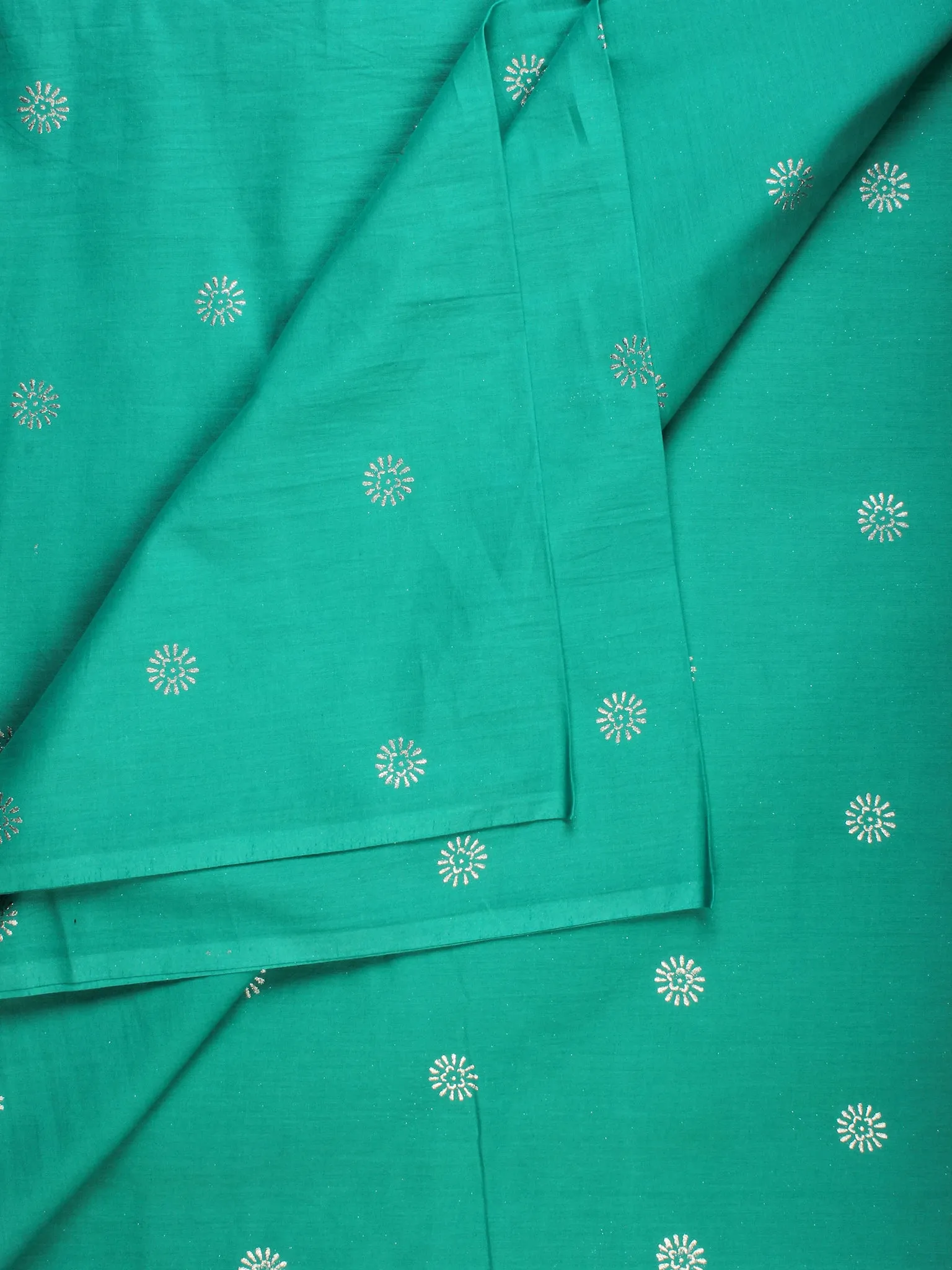 Sea Green White Block Printed Cotton Fabric Per Meter - F001F2208