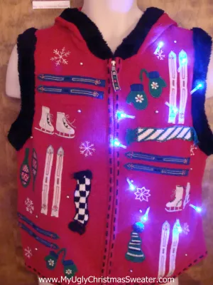 Ski Themed Red Light Up Ugly Christmas Vest