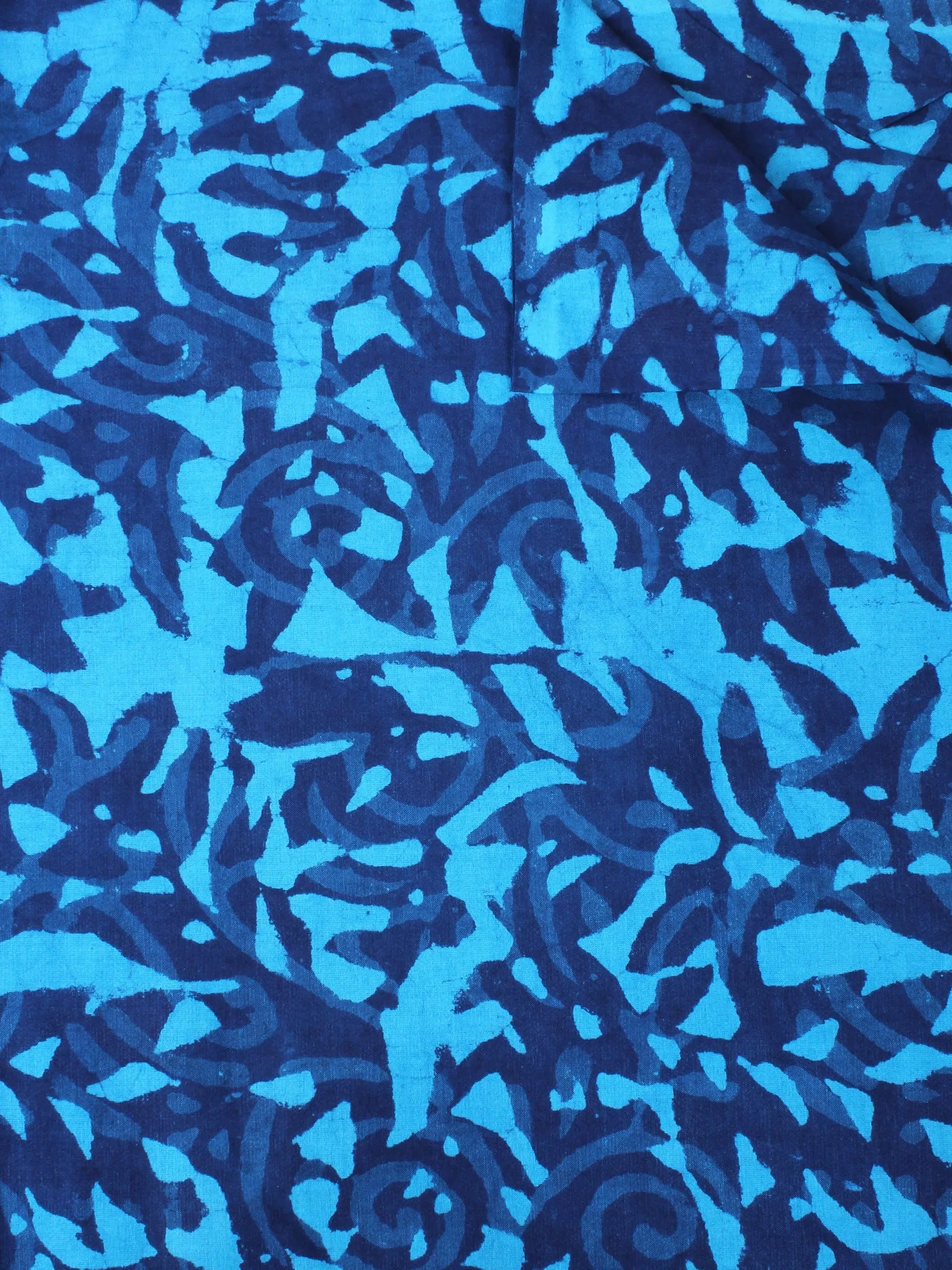 Sky Blue Indigo Hand Block Printed Cotton Cambric Fabric Per Meter - F0916456