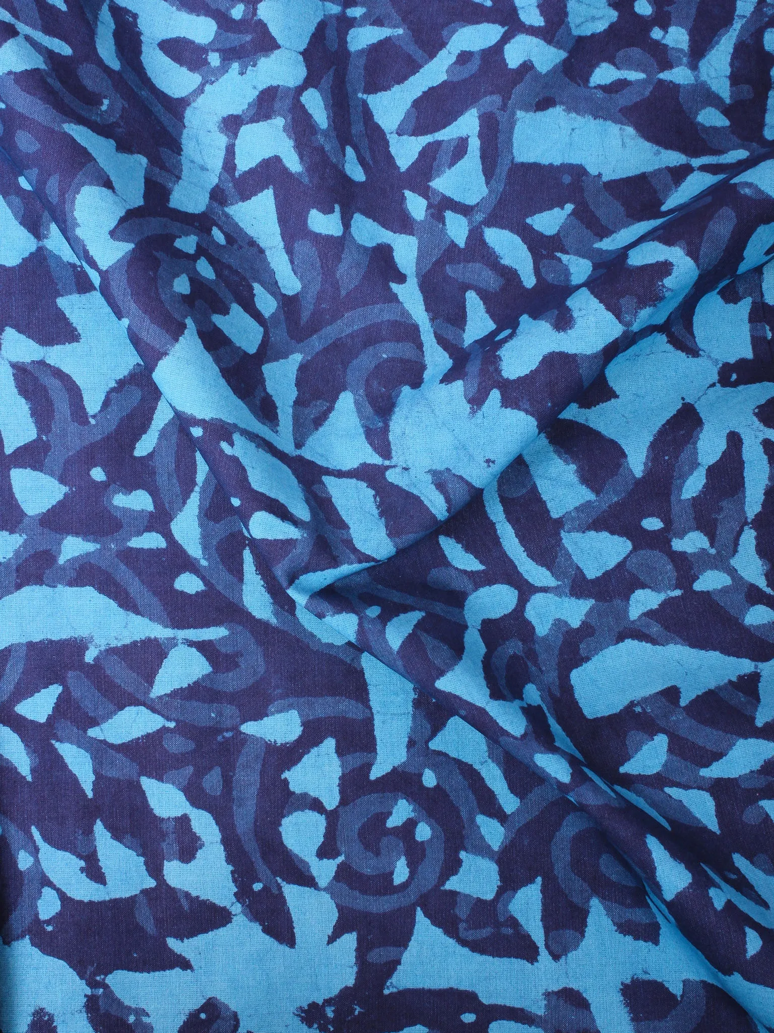 Sky Blue Indigo Hand Block Printed Cotton Cambric Fabric Per Meter - F0916456