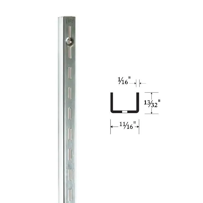 Slotted Wall Standard, A-line Medium Duty, 1/2" Slots on 1" centers, 36" - 84", Satin Zinc