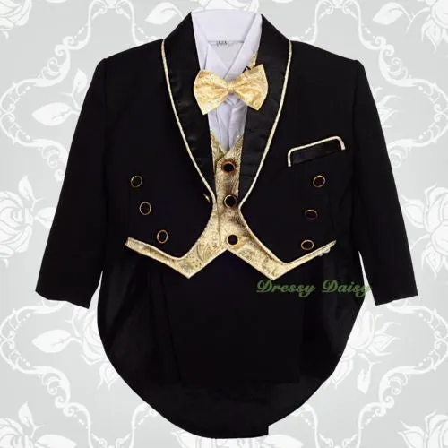 ST015A Baby Boys' Jacquard Vest 5 Pieces Formal Tuxedo Suit With Tail Christening Outfit Size 9 Months - 3